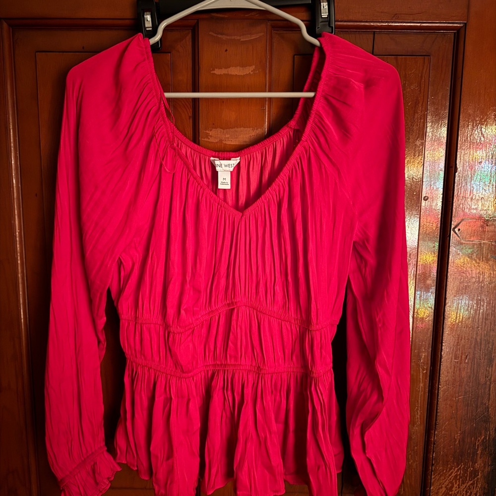 Nine West Vibrant Red Satin Blouse